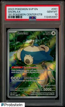 2023 Pokemon SVP EN 151 Pokemon Center ETB #051 Snorlax PSA 10 GEM MINT - Image 1