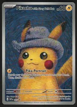 2023 Pokemon TCG SVP En Pokemon X Van Gogh #085 Pikachu Grey Felt Hat - Image 1