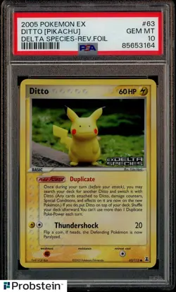 2005 Pokemon Ex Delta Species Reverse Holo Foil #63 Ditto Pikachu PSA 10 POP 39 - Image 1