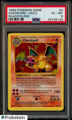 1999 Pokemon Game Charizard HOLO SHADOWLESS #4 PSA 6 EX-MT - Image 1