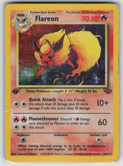 Pokemon Cards: Jungle 1st Edition Rare Holo: Flareon 3/64 Damaged - Image 1