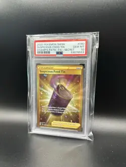 PSA 10 GEM MT Suspicious Food Tin 080 2020 Pokemon SWSH Champions Path Secret - Image 1