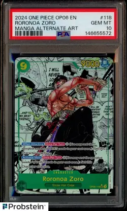 2024 One Piece OP06 EN Manga Alternate Art #118 Roronoa Zoro PSA 10 GEM MINT - Image 1