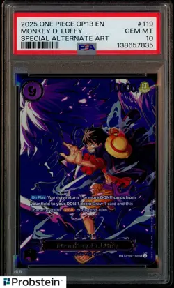 2025 One Piece OP13 EN Special Alternate Art #119 Monkey D Luffy PSA 10 GEM MINT - Image 1