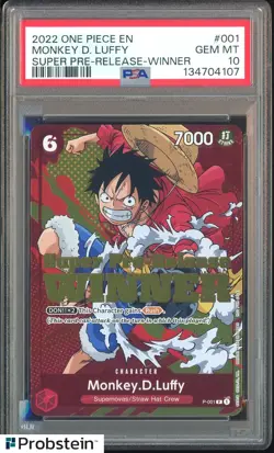 2022 ONE PIECE PROMOS SUPER PRE-RELEASE-WINNER #001 MONKEY D. LUFFY PSA 10 - Image 1