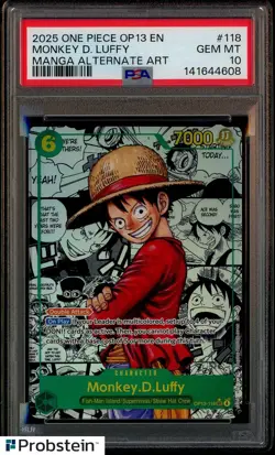 2025 One Piece OP13 EN Manga Alternate Art #118 Monkey D. Luffy PSA 10 GEM MINT - Image 1