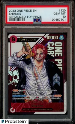2023 One Piece EN Serialized Top Prize #120 Shanks 0206/1000 PSA 10 GEM MINT - Image 1