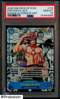 2025 One Piece OP13 EN Manga Alternate Art #119 Portgas D. Ace PSA 10 GEM MINT - Image 1