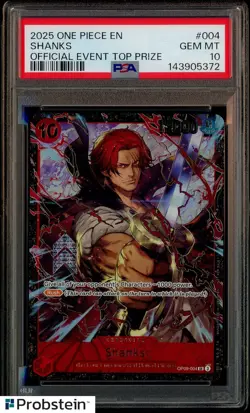 2025 One Piece EN Official Event Top Prize #004 Shanks PSA 10 GEM MINT - Image 1