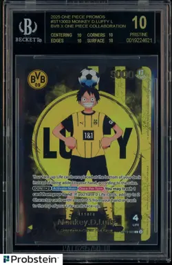 2025 BVB X ONE PIECE MATCH DAY PROMOS #003 MONKEY D. LUFFY BGS 10 BLACK LABEL - Image 1
