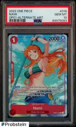 2022 One Piece OP01 EN Pre-Errata Alpha Alternate Art #016 Nami PSA 10 GEM MINT - Image 1