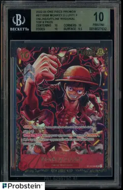 2022-24 One Piece Promos Monkey D. Luffy Regional TOP 8 Prize BGS 10 PRISTINE - Image 1