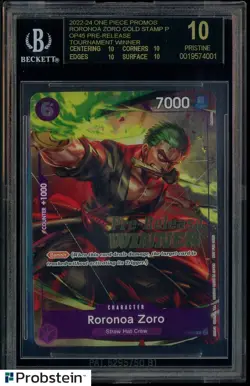 2022-24 One Piece Roronoa Zoro Gold Stamp Pre-Release Winner BGS 10 BLACK LABEL - Image 1