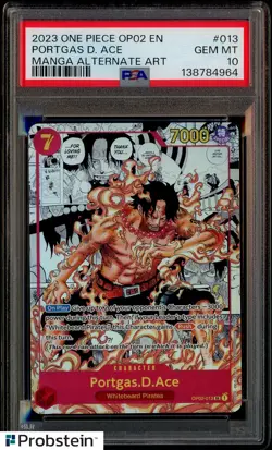 2023 One Piece OP-02 EN Manga Alternate Art #013 Portgas D Ace PSA 10 GEM MINT - Image 1