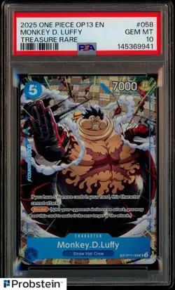 2025 One Piece OP13 EN Treasure Rare #058 Monkey D. Luffy PSA 10 GEM MINT - Image 1