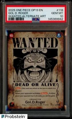 2025 One Piece OP13 EM Wanted Alternate Art #118 Gol D. Roger PSA 10 GEM MINT - Image 1