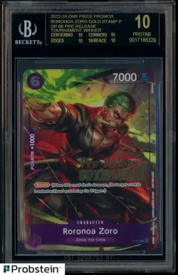 2022-24 One Piece Promos Roronoa Zoro Gold Pre-release Winner BGS 10 BLACK LABEL - Image 1
