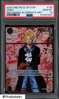 2025 One Piece OP13 EN Red Manga Alternate Art #120 Sabo PSA 10 GEM MINT - Image 1