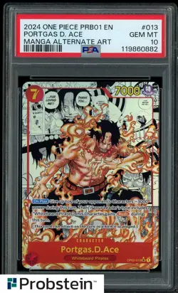 2024 One Piece PRB01 En Manga Alternate Art #013 Portgas D. Ace PSA 10 GEM MINT - Image 1