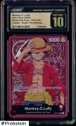 2022 One Piece ST01-001 Super Pre-Release Monkey D. Luffy CGC 10 PRISTINE - Image 1