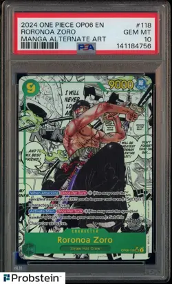 2024 One Piece OP06 EN Manga Alternate Art #118 Roronoa Zoro PSA 10 GEM MINT - Image 1