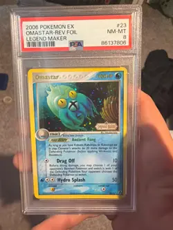 PSA 8 mint Omastar 2006 Pokemon/Nintendo 23/29 legend maker; normal size; crease - Image 1