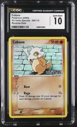 CGC 10 GEM MINT Cubone EX Delta Species 60/113 Reverse Holo STAMPED Pokemon Card - Image 1
