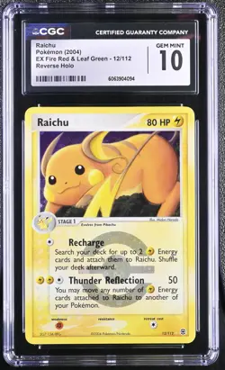CGC 10 Raichu EX Fire Red & Leaf Green 12/112 Reverse Holo Pokemon Card - Image 1