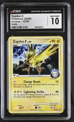 CGC 10 GEM MINT Zapdos G 2009 Arceus 12/99 Holo Pokemon Card - Image 1