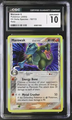 CGC 10 GEM MINT Marowak 2005 EX Delta Species 10/113 Holo Pokemon Card - Image 1