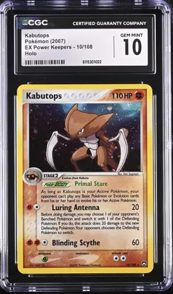 CGC 10 GEM MINT Kabutops 2007 EX Power Keepers 10/108 Holo Pokemon Card - Image 1