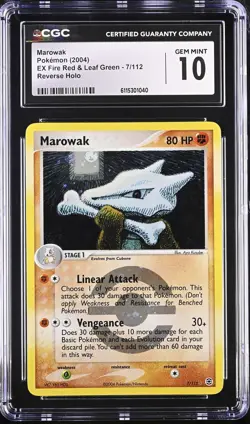 CGC 10 GEM MINT Marowak EX Fire Red & Leaf Green 7/112 Reverse Holo Pokemon Card - Image 1
