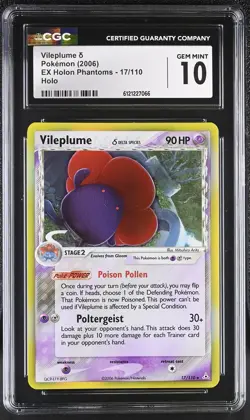 CGC 10 GEM MINT Vileplume 2006 EX Holon Phantoms 17/110 Holo Pokemon Card - Image 1