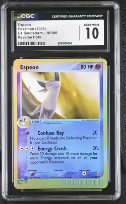 CGC 10 GEM MINT Espeon 2003 EX Sandstorm 16/100 Reverse Holo Pokemon Card - Image 1