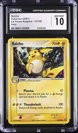CGC 10 GEM MINT Raichu 2007 EX Power Keepers 12/108 Holo Pokemon Card - Image 1