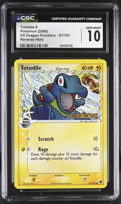 CGC 10 Totodile EX Dragon Frontiers 67/101 Reverse Holo STAMPED Pokemon Card - Image 1