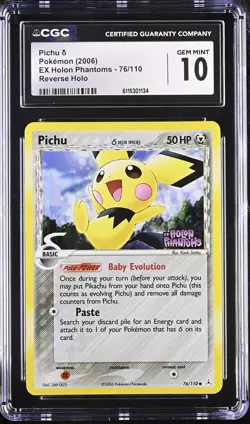 CGC 10 Pichu 2006 EX Holon Phantoms 76/110 Reverse Holo Stamped Pokemon Card - Image 1