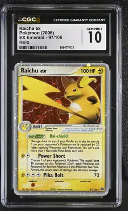 CGC 10 GEM MINT Raichu ex 2005 EX Emerald 97/106 Holo SWIRL Pokemon Card - Image 1