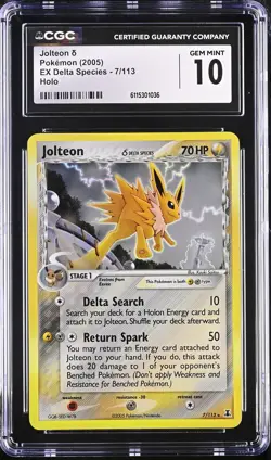 CGC 10 GEM MINT Jolteon 2005 EX Delta Species 7/113 Holo Pokemon Card - Image 1