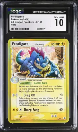 CGC 10 GEM MINT Feraligatr 2006 EX Dragon Frontiers 2/101 Holo Pokemon Card - Image 1