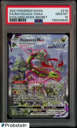 2021 Pokemon SWSH Evolving Skies Secret #218 FA Rayquaza Vmax PSA 10 GEM MINT - Image 1