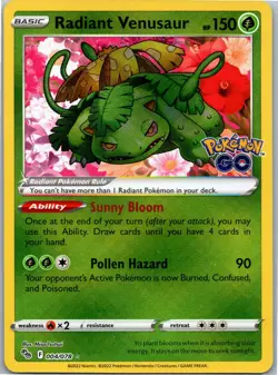 Pokemon 2022 Radiant Venusaur Radiant Rare Holofoil Pokemon GO PGO 004/078 NM - Image 1