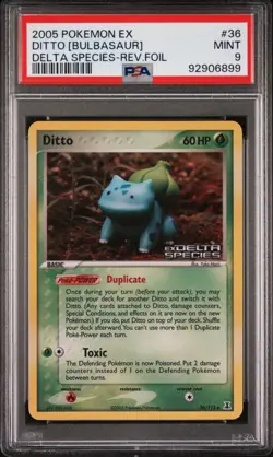 2005 POKEMON EX DELTA SPECIES #36 DITTO [BULBASAUR] REVERSE HOLO PSA 9 STAMP - Image 1