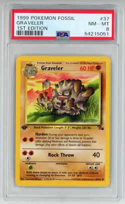 1999 Pokemon Fossil 37/62 GRAVELER 1st Edition PSA 8 Uncommon - Image 1