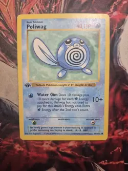 1st Edition Shadowless Base Set Poliwag 59/102 Common - Pokemon WOTC - MP - Image 1
