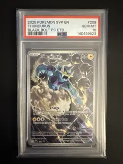 2025 POKEMON SVP EN THUNDURUS BLACK BOLT PC ETB #209 PSA 10 POKEMON CENTER STAMP - Image 1