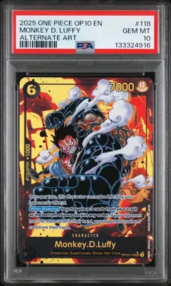 2025 ONE PIECE OP10-118 MONKEY D LUFFY ROYAL BLOOD ALT ART PARALLEL SEC PSA 10 - Image 1