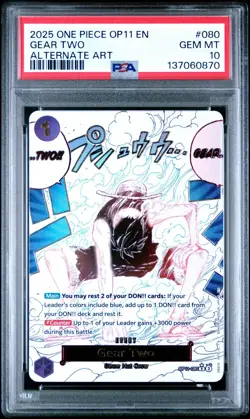 2025 ONE PIECE OP11-A FIST OF DIVINE SPEED 080 GEAR TWO ALTERNATE ART ENG PSA 10 - Image 1