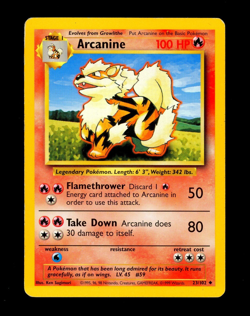 1999 Pokemon ARCANINE Base Set INK DOT ERROR Non Holo MISPRINT Card 23/102 WotC - Image 1