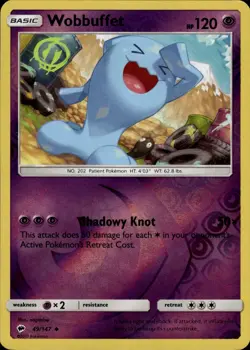 Wobbuffet Uncommon SM Burning Shadows 49/147 Psychic Reverse Holo Pokemon Card - Image 1